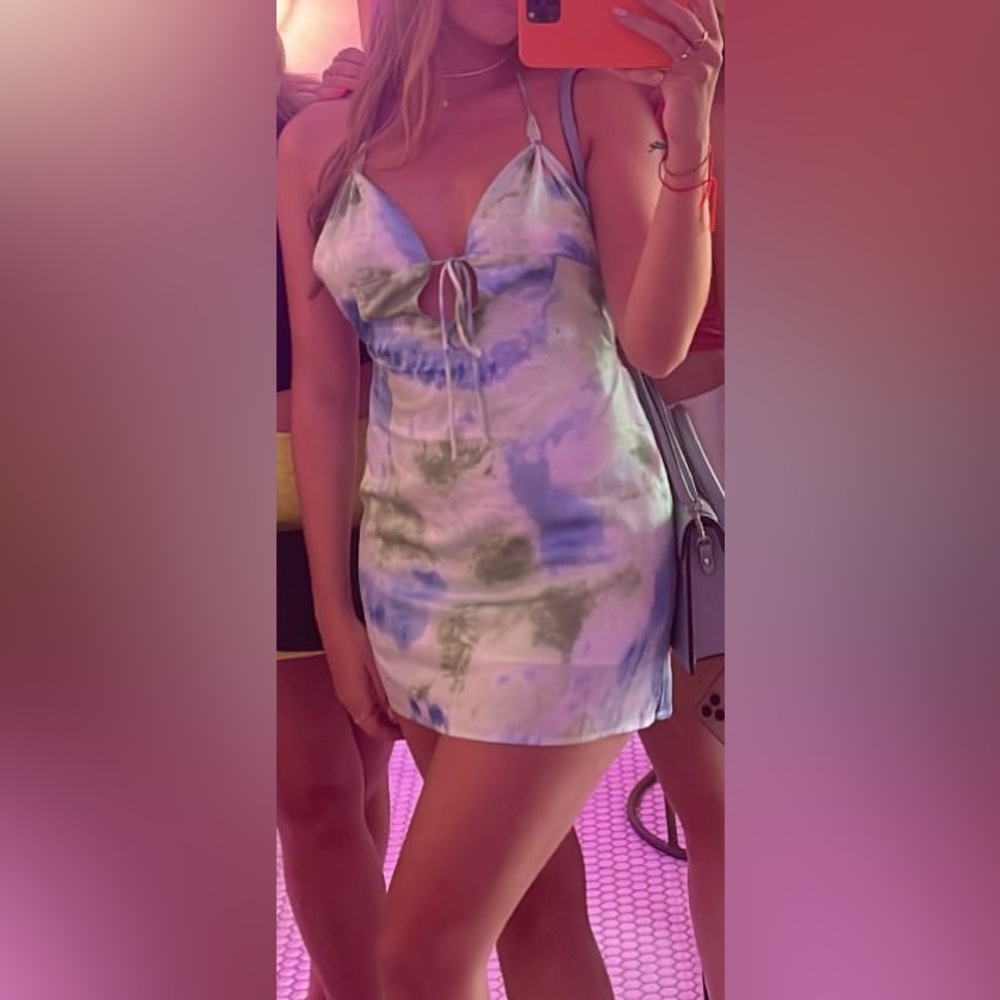Tie-Dye Spaghetti Strap Mini Dress - Blue & Green